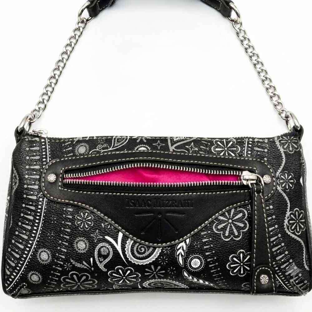 ISAAC MIZRAHI Bag Black/Hot Pink Handbag With Pockets and Original Card NWOT